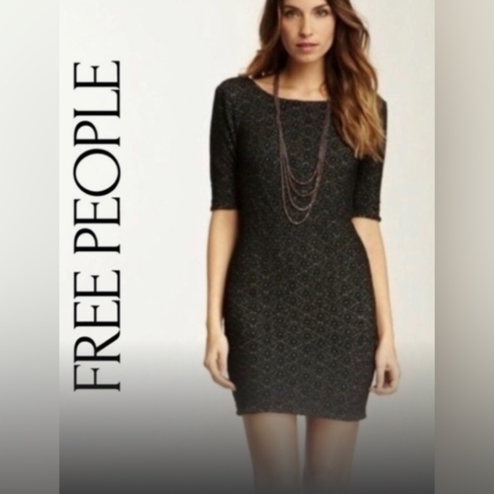 FREE PEOPLE Black, Open Back, Stretch Bodycon Textured Dress size SM NWOT